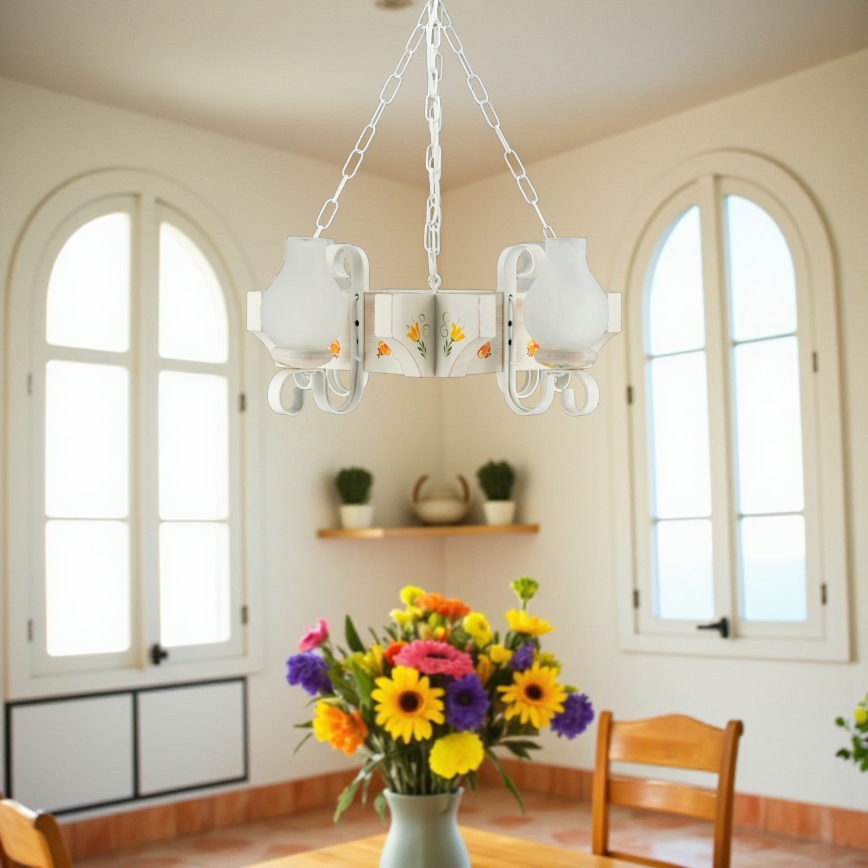 Brilagi - Liustra ant grandinės QUEEN 4xE14/40W/230V buko/kreminė