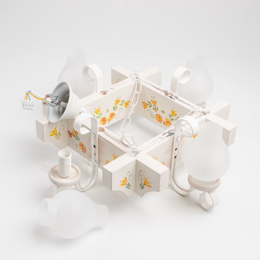 Brilagi - Liustra ant grandinės QUEEN 4xE14/40W/230V buko/kreminė