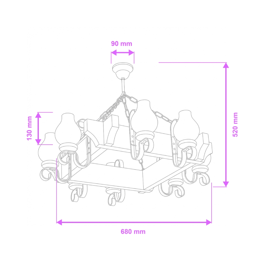 Brilagi - Liustra ant grandinės QUEEN 8xE14/40W/230V buko/kreminė