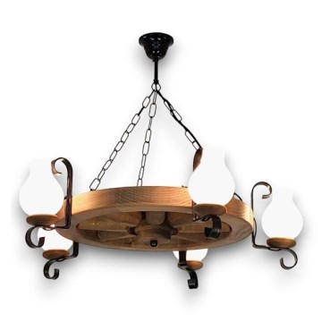 Brilagi - liustra ant grandinės ROATA 5xE14/40W/230V skersmuo 70 cm, iš buko