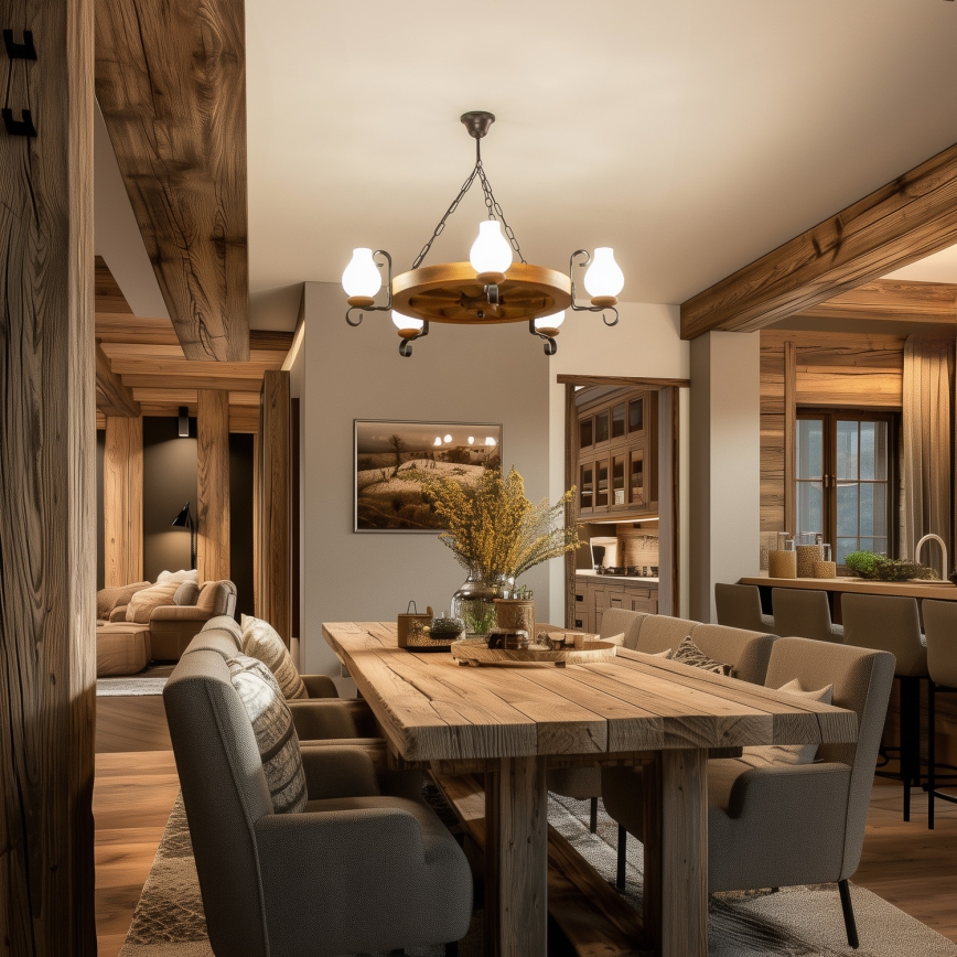 Brilagi - liustra ant grandinės ROATA 5xE14/40W/230V skersmuo 70 cm, iš buko