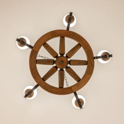 Brilagi - liustra ant grandinės ROATA 5xE14/40W/230V skersmuo 70 cm, iš buko