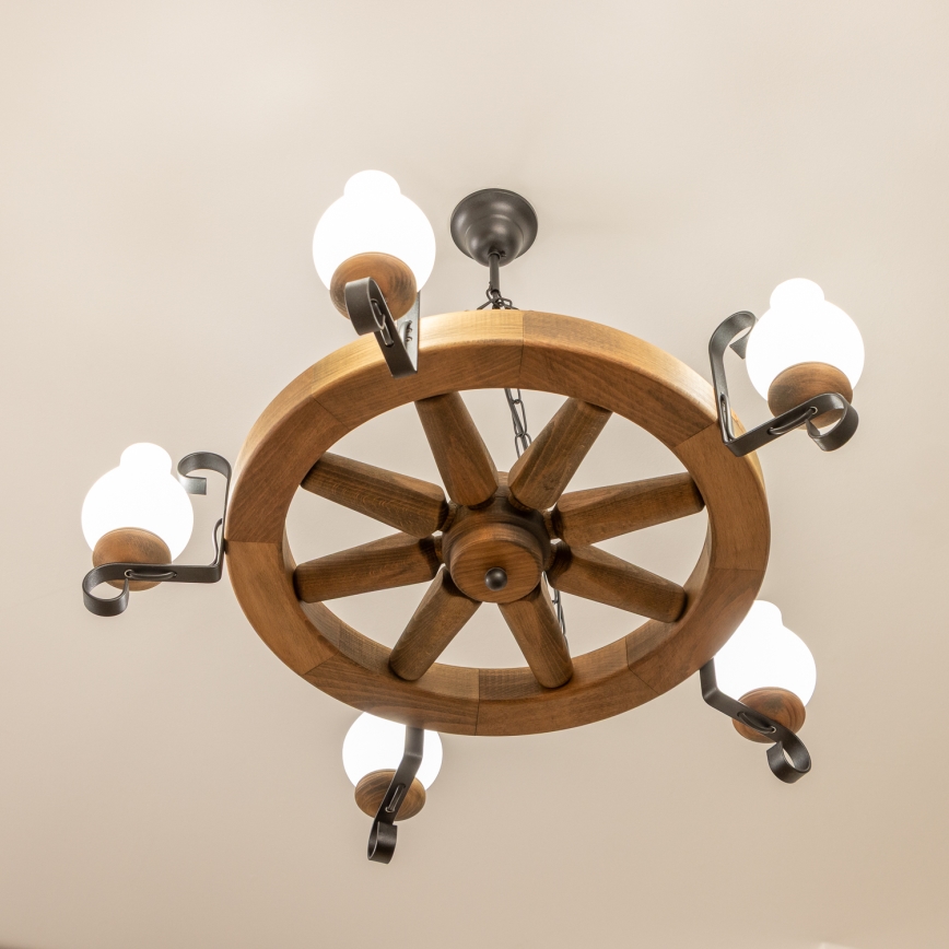 Brilagi - liustra ant grandinės ROATA 5xE14/40W/230V skersmuo 70 cm, iš buko