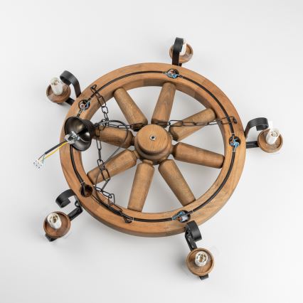 Brilagi - liustra ant grandinės ROATA 5xE14/40W/230V skersmuo 70 cm, iš buko