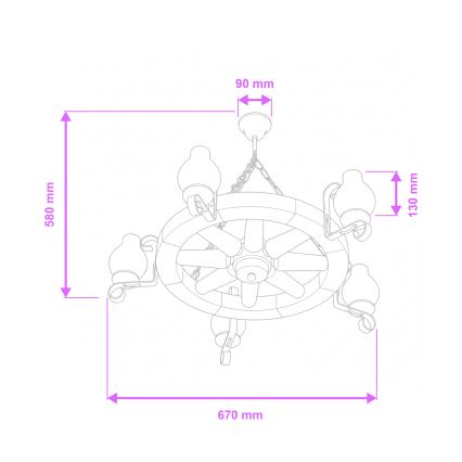 Brilagi - liustra ant grandinės ROATA 5xE14/40W/230V skersmuo 70 cm, iš buko