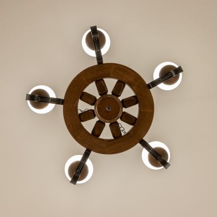 Brilagi - Liustra ant grandinės ROATA 5xE14/40W/230V Ø 50 cm bukas/riešutas