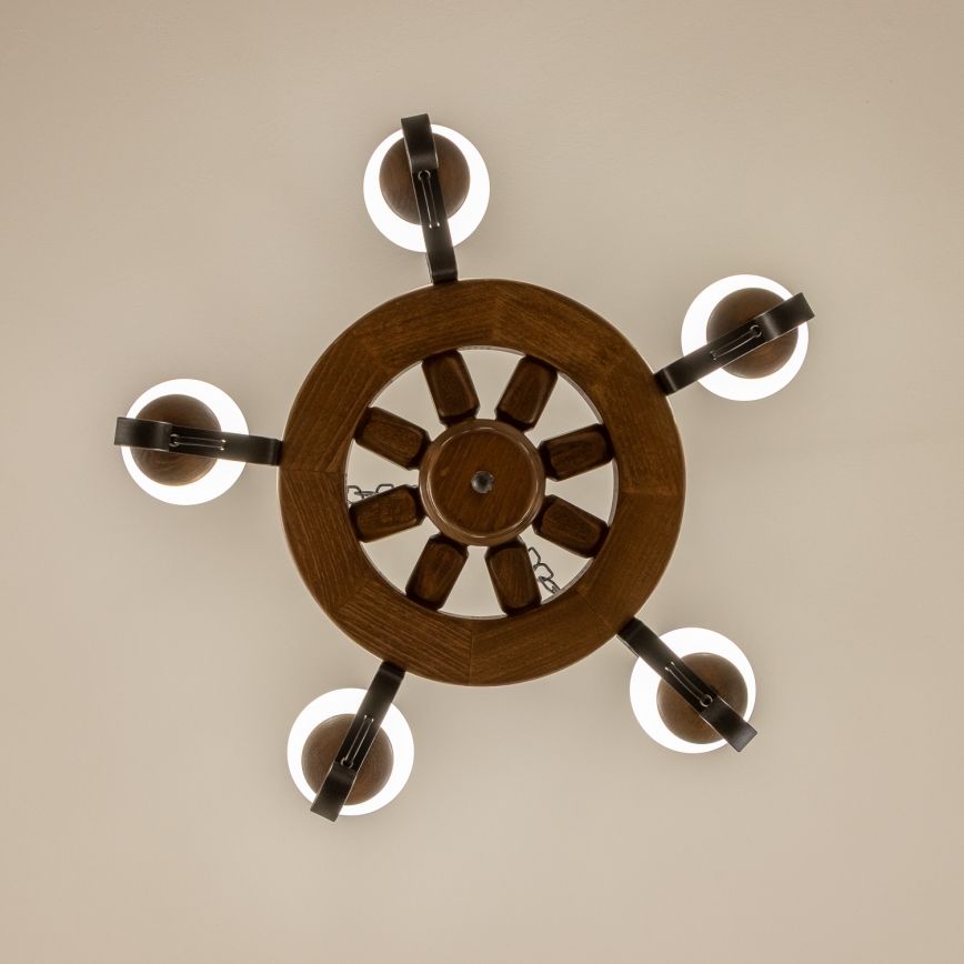 Brilagi - Liustra ant grandinės ROATA 5xE14/40W/230V Ø 50 cm bukas/riešutas