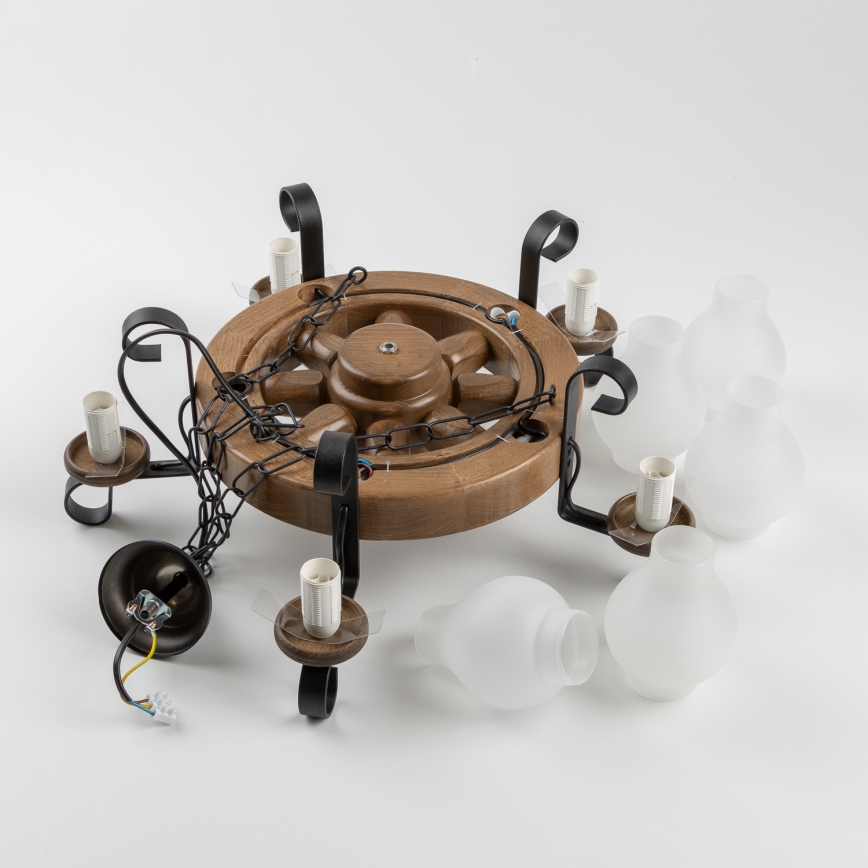 Brilagi - Liustra ant grandinės ROATA 5xE14/40W/230V Ø 50 cm bukas/riešutas