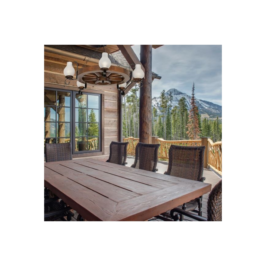 Brilagi - liustra ant grandinės ROATA 5xE14/40W/230V Ø70 cm bukas/riešutas