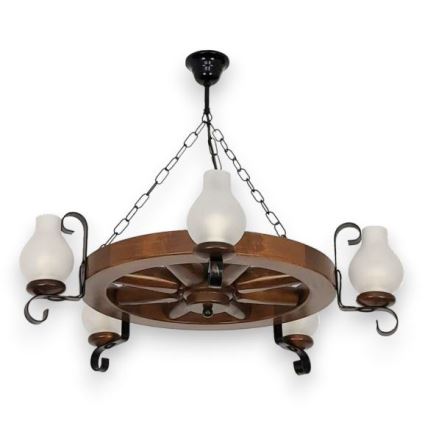 Brilagi - liustra ant grandinės ROATA 5xE14/40W/230V Ø70 cm bukas/riešutas