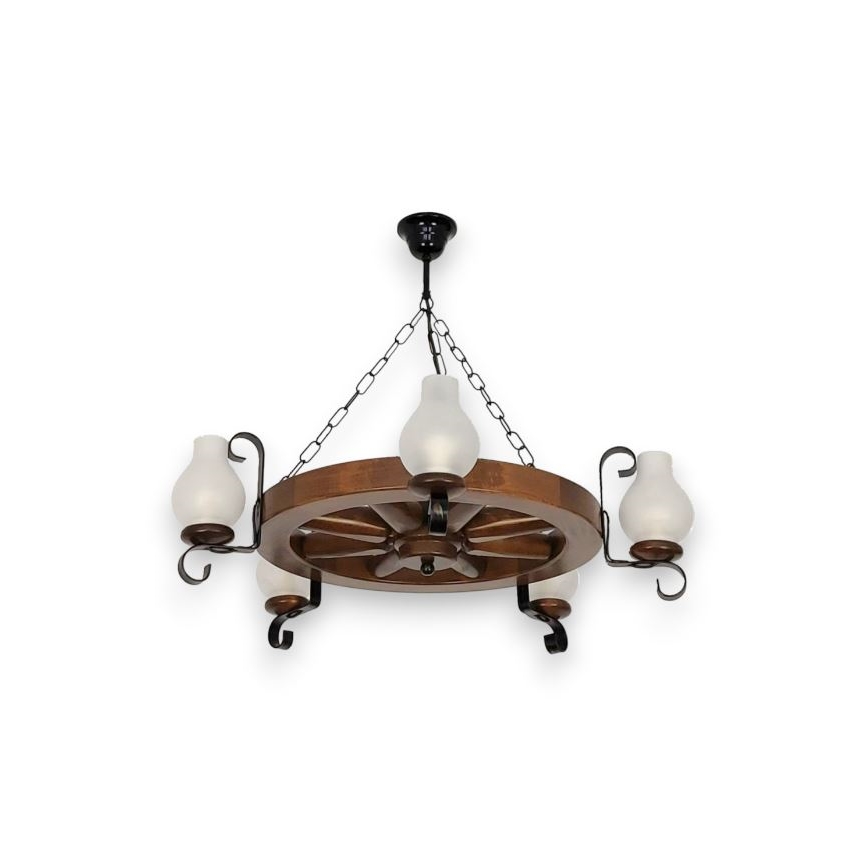 Brilagi - liustra ant grandinės ROATA 5xE14/40W/230V Ø70 cm bukas/riešutas