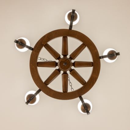 Brilagi - liustra ant grandinės ROATA 5xE14/40W/230V Ø70 cm bukas/riešutas