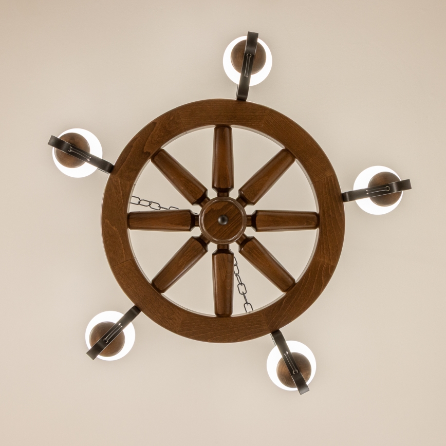 Brilagi - liustra ant grandinės ROATA 5xE14/40W/230V Ø70 cm bukas/riešutas