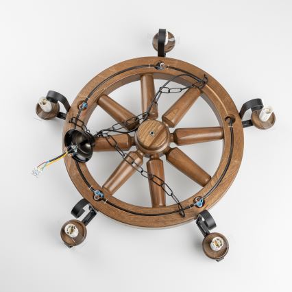 Brilagi - liustra ant grandinės ROATA 5xE14/40W/230V Ø70 cm bukas/riešutas