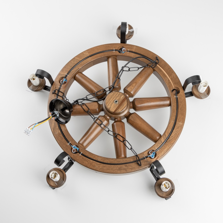 Brilagi - liustra ant grandinės ROATA 5xE14/40W/230V Ø70 cm bukas/riešutas