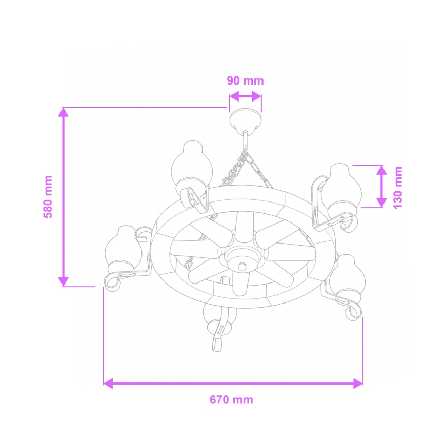 Brilagi - liustra ant grandinės ROATA 5xE14/40W/230V Ø70 cm bukas/riešutas