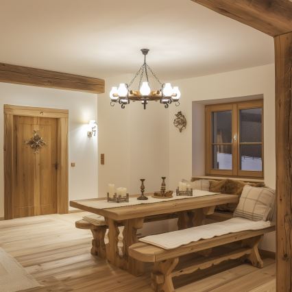 Brilagi - Liustra ant grandinės TIMONA 8xE14/40W/230V skersmuo 70 cm bukas/riešutas