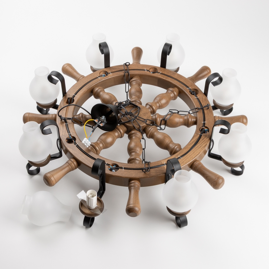 Brilagi - Liustra ant grandinės TIMONA 8xE14/40W/230V skersmuo 70 cm bukas/riešutas