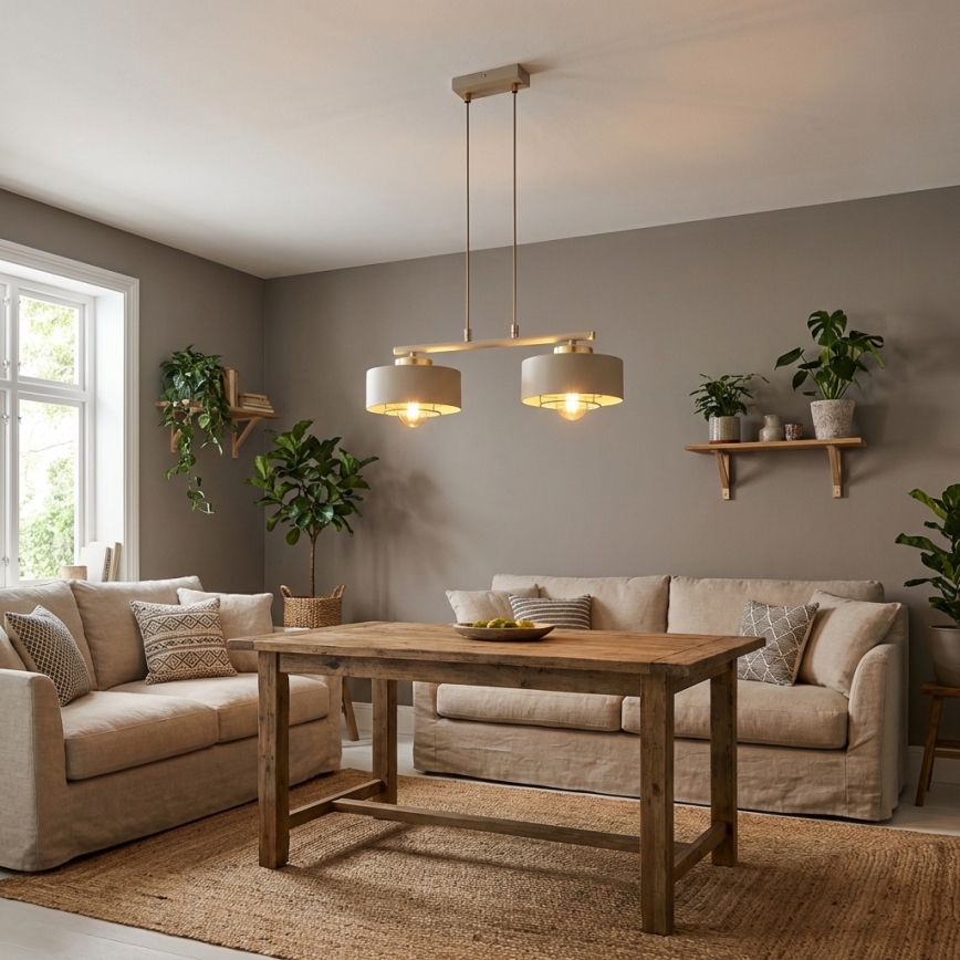 Brilagi - Liustra ant laido SPRING 2xE27/60W/230V smėlinė/auksinė