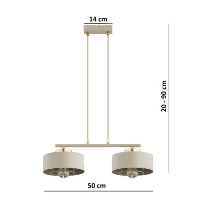 Brilagi - Liustra ant laido SPRING 2xE27/60W/230V smėlinė/auksinė