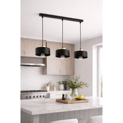 Brilagi - Liustra ant laido SPRING 3xE27/60W/230V juoda/auksinė