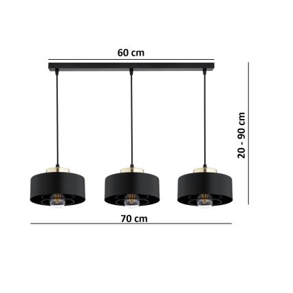 Brilagi - Liustra ant laido SPRING 3xE27/60W/230V juoda/auksinė