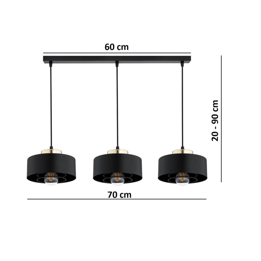 Brilagi - Liustra ant laido SPRING 3xE27/60W/230V juoda/auksinė