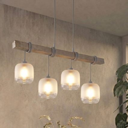 BRILAGI - Liustra ant laido WOOD GLASS 4xE27/60W/230V pušis/pilka/balta