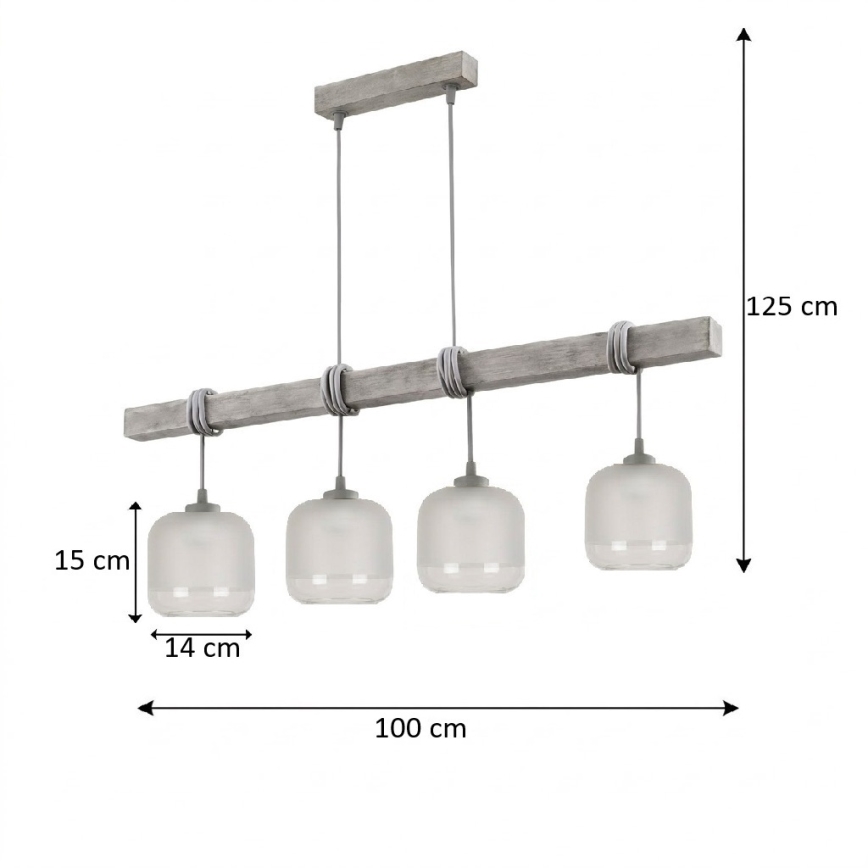 BRILAGI - Liustra ant laido WOOD GLASS 4xE27/60W/230V pušis/pilka/balta