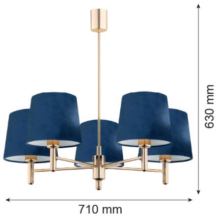 Brilagi - Liustra ant stiebo MONTE 5xE27/15W/230V mėlyna/auksinė