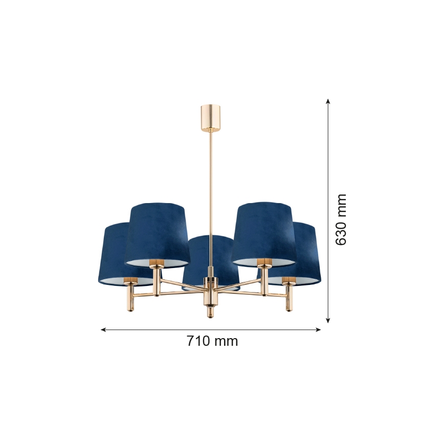 Brilagi - Liustra ant stiebo MONTE 5xE27/15W/230V mėlyna/auksinė