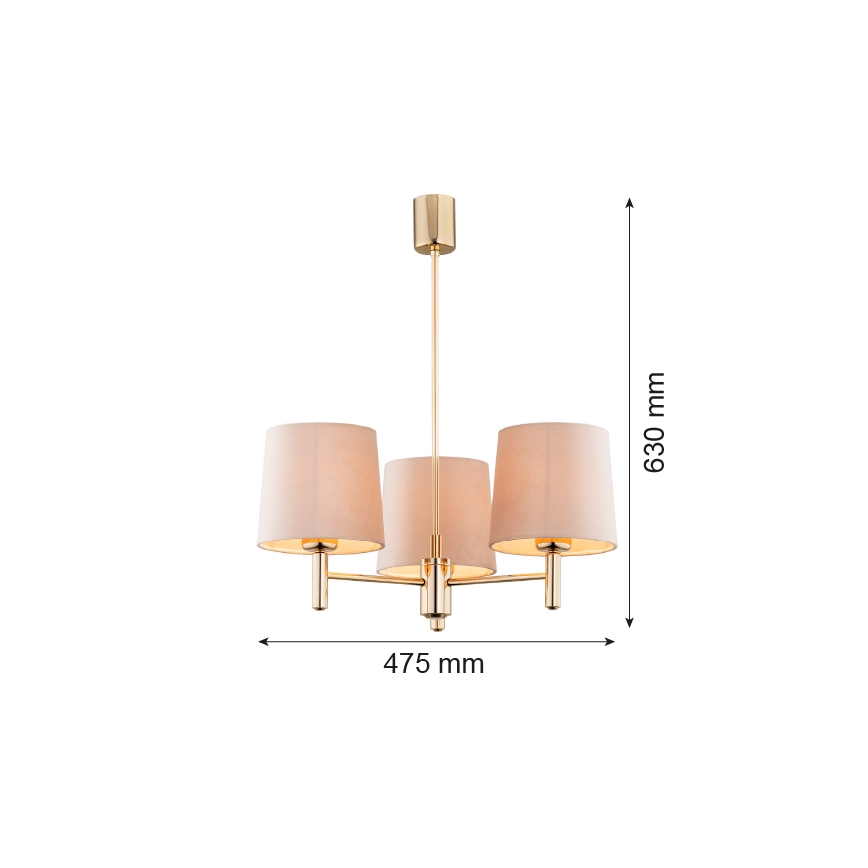 Brilagi - Liustra ant strypo MONTE 3xE27/15W/230V smėlio/auksinė
