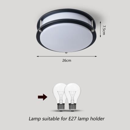 Brilagi - Lubinis šviestuvas ELARO 2xE27/40W/230V, skersmuo 26 cm, juodas