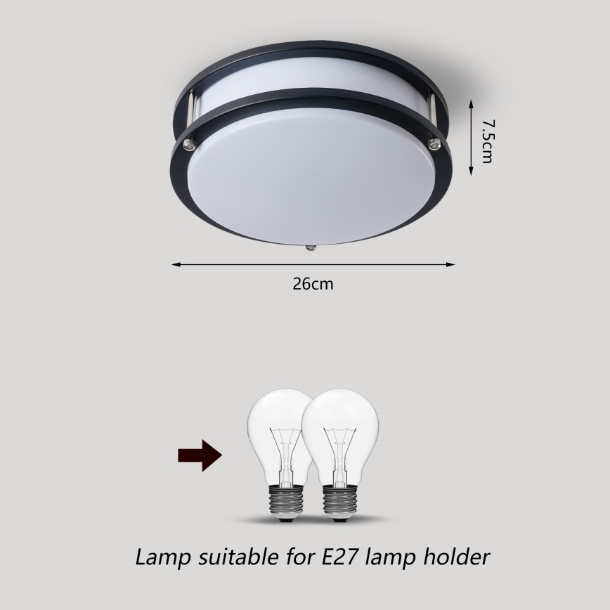 Brilagi - Lubinis šviestuvas ELARO 2xE27/40W/230V, skersmuo 26 cm, juodas