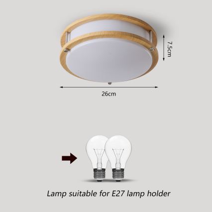 Brilagi - Lubinis šviestuvas ELARO, 2xE27/40W/230V, skersmuo 26 cm, medžio dekoras