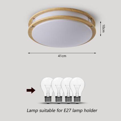 Brilagi - lubinis šviestuvas ELARO 4xE27/40W/230V, skersmuo 41 cm, su medžio dekoru