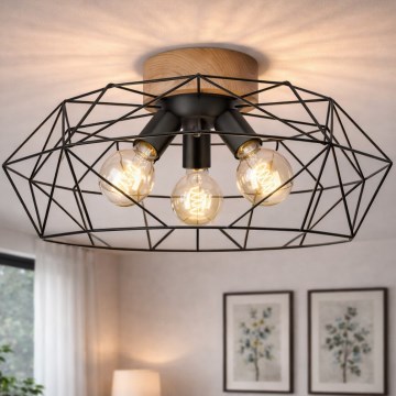 Brilagi - lubinis šviestuvas WOODY BASKET 3xE27/60W/230V skersmuo 60 cm, ąžuolas