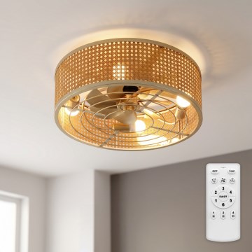 Brilagi - Lubinis ventiliatorius 4xE27/40W/230V, skersmuo 50 cm, bambuko apdaila, su nuotolinio valdymo pulteliu