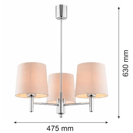 Brilagi - lubų šviestuvas ant strypo MONTE 3xE27/15W/230V smėlio spalvos/blizgus chromas