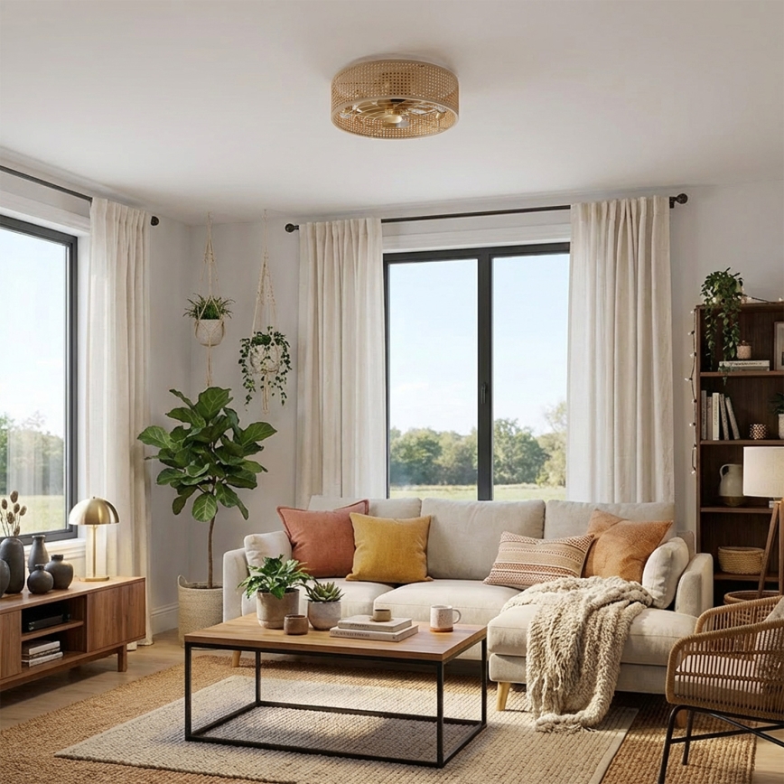 Brilagi - Lubinis ventiliatorius 4xE27/40W/230V, skersmuo 50 cm, bambuko apdaila, su nuotolinio valdymo pulteliu