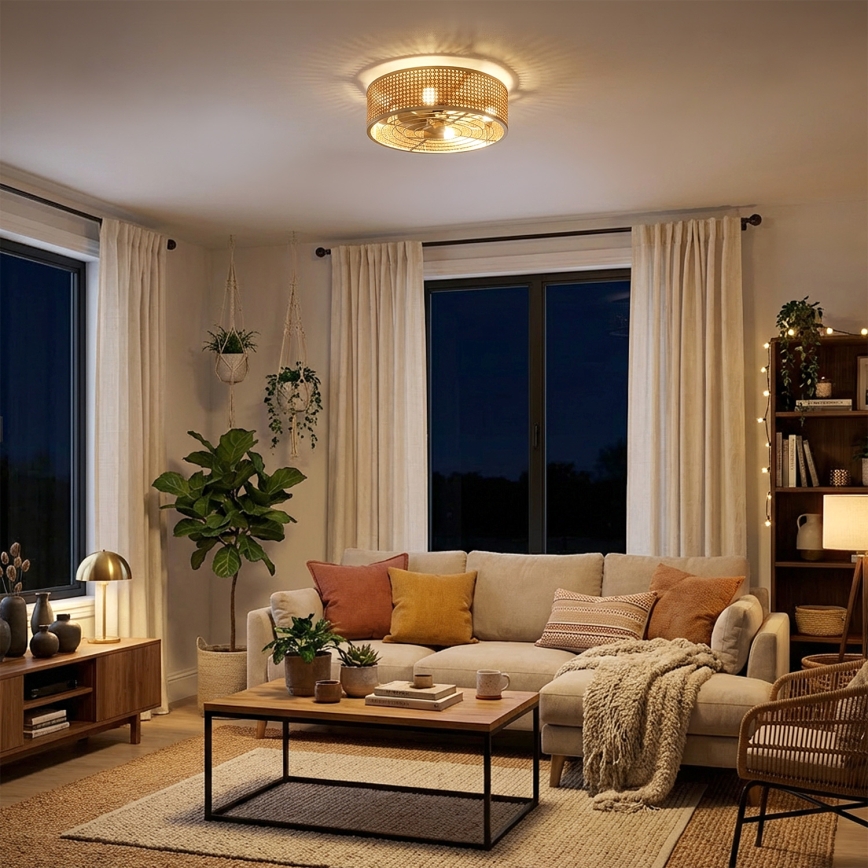 Brilagi - Lubinis ventiliatorius 4xE27/40W/230V, skersmuo 50 cm, bambuko apdaila, su nuotolinio valdymo pulteliu