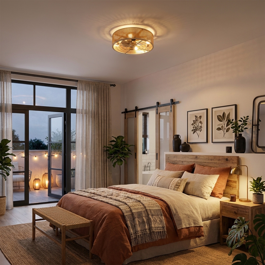 Brilagi - Lubinis ventiliatorius 4xE27/40W/230V, skersmuo 50 cm, bambuko apdaila, su nuotolinio valdymo pulteliu