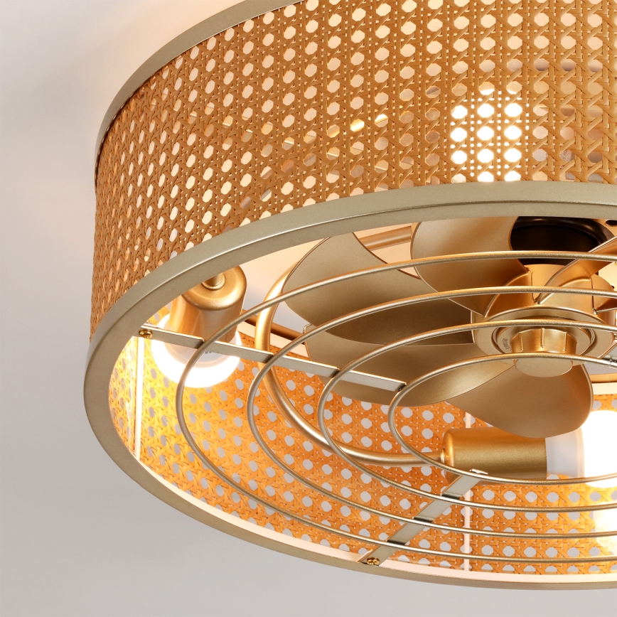 Brilagi - Lubinis ventiliatorius 4xE27/40W/230V, skersmuo 50 cm, bambuko apdaila, su nuotolinio valdymo pulteliu