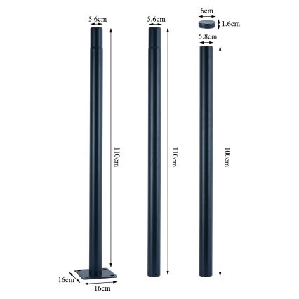 Brilagi - Metalinė strypas lauko apšvietimo stulpui URBAN 3 m stiebas skersmuo 58 mm antracitas