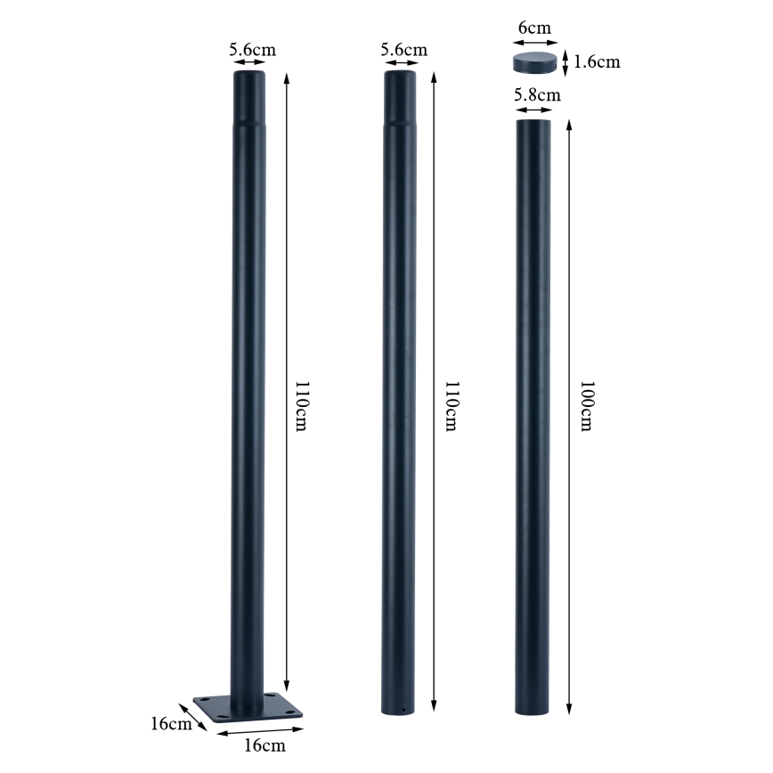 Brilagi - Metalinė strypas lauko apšvietimo stulpui URBAN 3 m stiebas skersmuo 58 mm antracitas