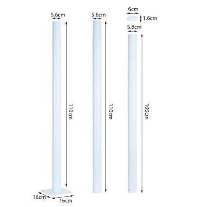 Brilagi - Metalinė strypas lauko apšvietimo stulpui URBAN 3 m stiebas skersmuo 58 mm baltas