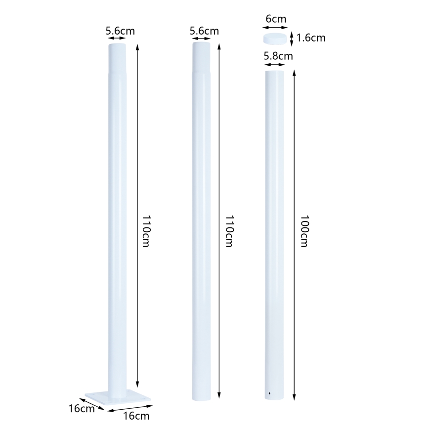 Brilagi - Metalinė strypas lauko apšvietimo stulpui URBAN 3 m stiebas skersmuo 58 mm baltas