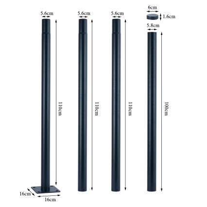 Brilagi - Metalinis stulpas lauko apšvietimui URBAN, 4 m, skersmuo 58 mm, antracitas