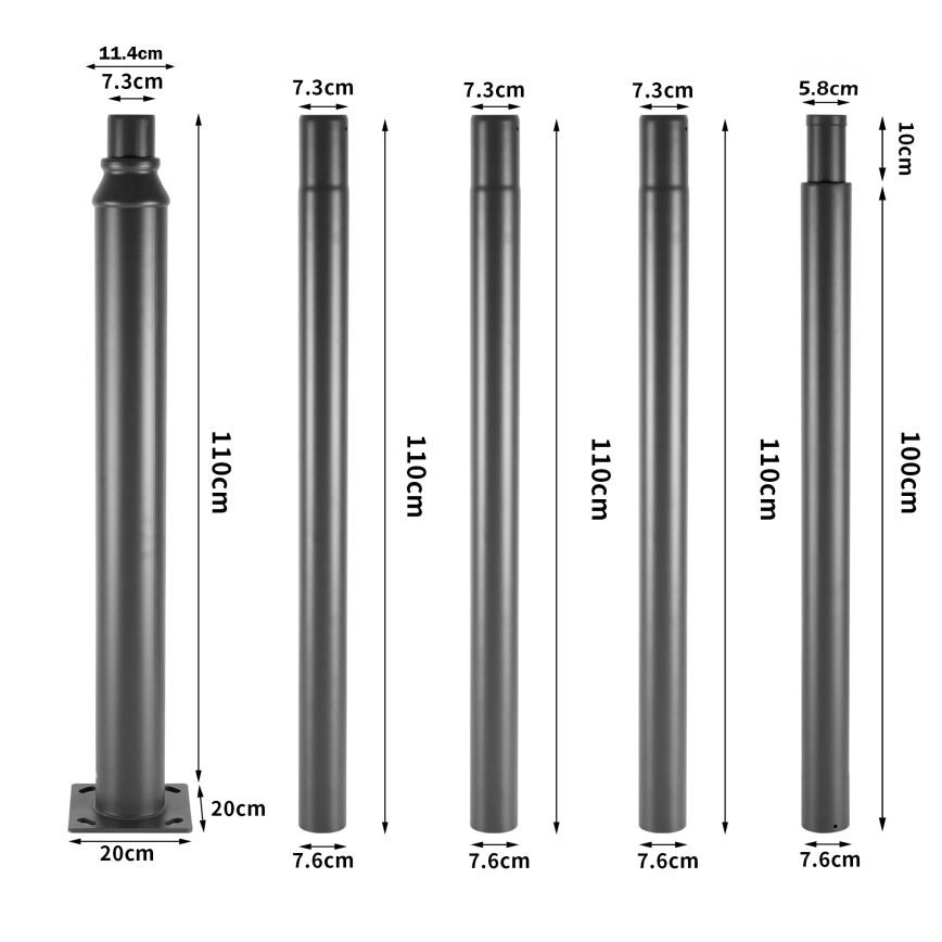 Brilagi - Metalinis strypas URBAN lauko apšvietimo stulpui, 5 m, skersmuo 58 mm, antracitas