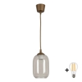 BRILAGI - pakabinama LED liustra ant laido RETRO GLASS 1xE27/60W/230V skers. 14 cm ruda/dūminė pilka